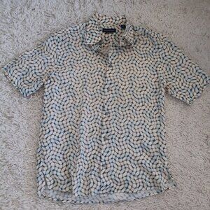 JHANE BARNES Linen Shirt Men’s M Short Sleeve Button Up Abstract Print